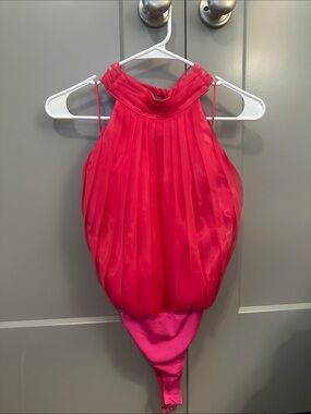 TCEC Hot Pink Pleated Halter Bodysuit